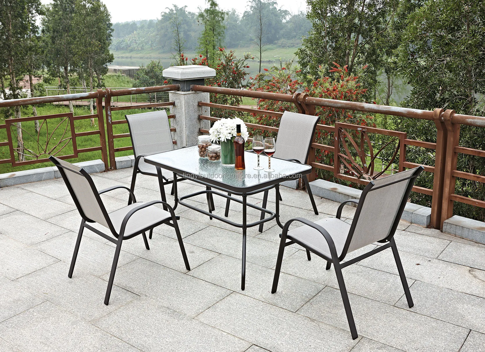 Textilene patio table and chair set for commercial outdoor dining